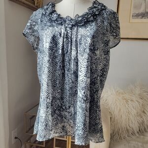 Anne Klein blouse, Black & White Patterned,  XL